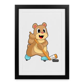 Ours Hockey sur glace Bâton de hockey sur glace - Affiche encadrée (27 × 37 cm) - noir - Devant