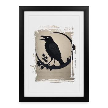 Raven sitting on branch - Framed poster (27 × 37 cm) - black - Front