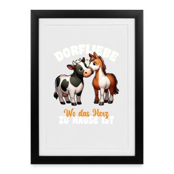 Dorfliebe Wo Das Herz Zuhause Ist – Landleben - Gerahmtes Poster (27 × 37 cm) - Schwarz - Vorne