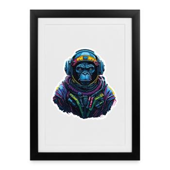 Gorille Astronaute Neon - Affiche encadrée (27 × 37 cm) - noir - Devant