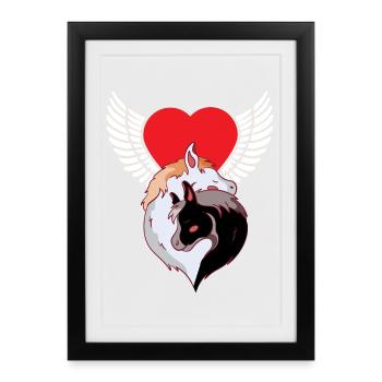 Chevaux célestes Amour Coeur Cheval Cavalier Fou - Affiche encadrée (27 × 37 cm) - noir - Devant