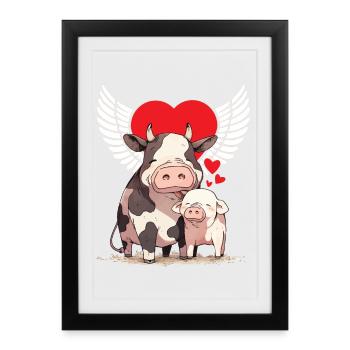 Animal Loving Animal Lover Cow Pig Animal Welfare Heart - Framed poster (27 × 37 cm) - black - Front
