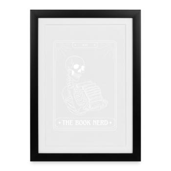 Drôle Tarot carte squelette livres lecture livre Nerd - Affiche encadrée (27 × 37 cm) - noir - Devant
