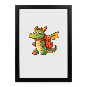 Drache 4 Klasse Schüler Schule Drachen Spruch - Gerahmtes Poster (27 × 37 cm) - Schwarz - Vorne