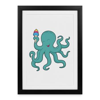Crème glacée gaufrée au poulpe - Affiche encadrée (27 × 37 cm) - noir - Devant