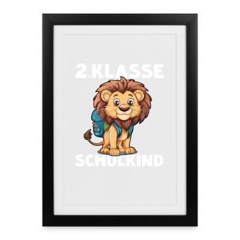 Löwe 2 Klasse Löwen Schulkind Löwin Einschulung - Gerahmtes Poster (27 × 37 cm) - Schwarz - Vorne