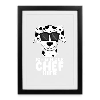 Chef Spruch Anführer Hund Dalmatiner Motiv - Gerahmtes Poster (27 × 37 cm) - Schwarz - Vorne