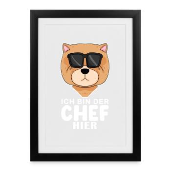 Chef Spruch Anführer Hund Chow Chow Motiv - Gerahmtes Poster (27 × 37 cm) - Schwarz - Vorne