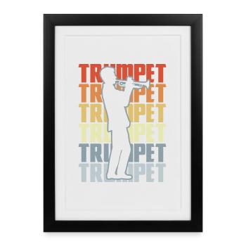 Trompette rétro - Affiche encadrée (27 × 37 cm) - noir - Devant