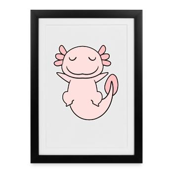 Axolotl Motif Enfants Mignon - Affiche encadrée (27 × 37 cm) - noir - Devant