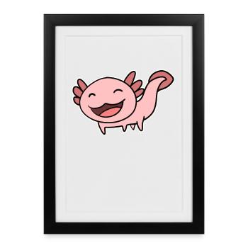 Axolotl Motif Kids Cute - Framed poster (27 × 37 cm) - black - Front