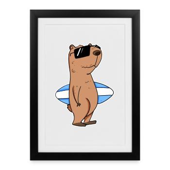 Capybara Surfing Capybara Surfer Motif - Framed poster (27 × 37 cm) - black - Front