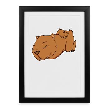 Familie - Capybara mit Baby Capybara - Gerahmtes Poster (27 × 37 cm) - Schwarz - Vorne