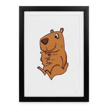 Familie - Capybara mit Baby Capybara - Gerahmtes Poster (27 × 37 cm) - Schwarz - Vorne