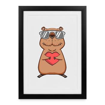 Capybara Cool Capybara Heart Love - Framed poster (27 × 37 cm) - black - Front