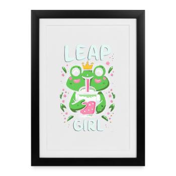 Leap Day Girl February 29th Birthday Frog Bubble - Framed poster (27 × 37 cm) - black - Front