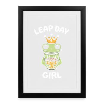 Leap Day Girl February 29th Birthday Frog Bubble - Framed poster (27 × 37 cm) - black - Front