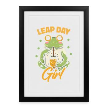 Leap Day Girl February 29th Birthday Frog Bubble - Framed poster (27 × 37 cm) - black - Front