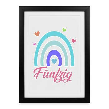 50. Geburtstag Regenbogen Vintage - Gerahmtes Poster (27 × 37 cm) - Schwarz - Vorne