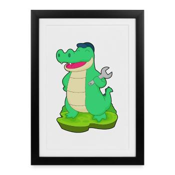 Crocodile Mechanic Wrench Workshop - Framed poster (27 × 37 cm) - black - Front