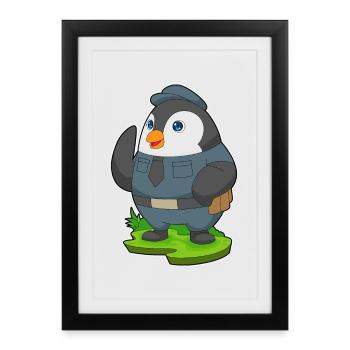 Pingouin Policier Police - Affiche encadrée (27 × 37 cm) - noir - Devant