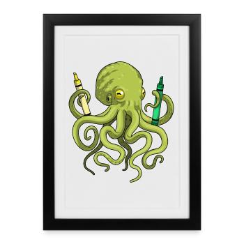 Octopus Student Crayons School - Framed poster (27 × 37 cm) - black - Front