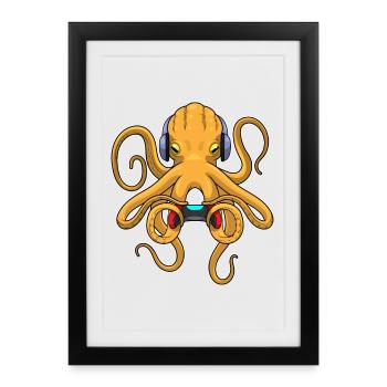 Krake Gamer Controller - Gerahmtes Poster (27 × 37 cm) - Schwarz - Vorne