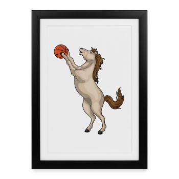 Horse Basketball Player Basketball - Framed poster (27 × 37 cm) - black - Front