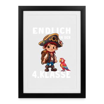 Pirat Papagei 4 Klasse Piraten Viertklässler - Gerahmtes Poster (27 × 37 cm) - Schwarz - Vorne