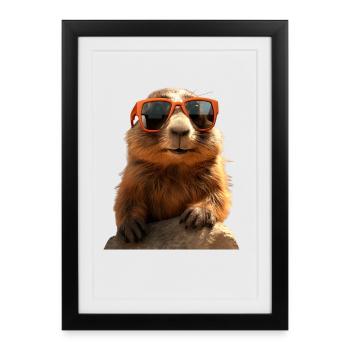Marmot with sunglasses Rodent Ground Squirrel - Framed poster (27 × 37 cm) - black - Front