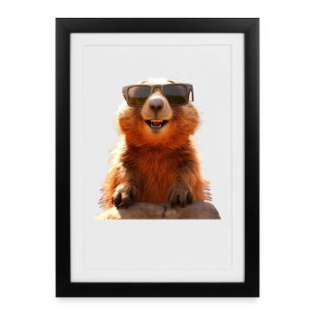 Marmot with sunglasses Rodent Ground Squirrel - Framed poster (27 × 37 cm) - black - Front