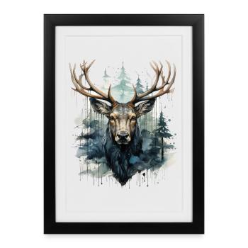 Deer in the Forest Watercolors - Framed poster (27 × 37 cm) - black - Front