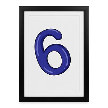 Number 6 Number Blue - Framed poster (27 × 37 cm) - black - Front