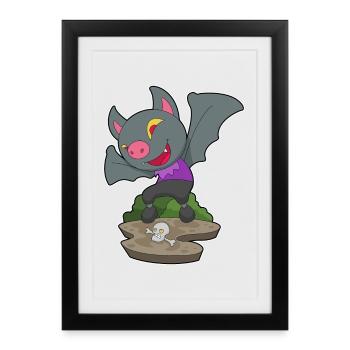 Chauve-souris Halloween crâne - Affiche encadrée (27 × 37 cm) - noir - Devant