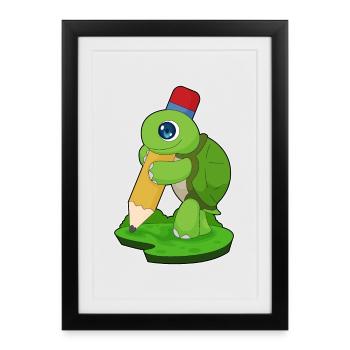 Tortue Pupille Crayon École - Affiche encadrée (27 × 37 cm) - noir - Devant