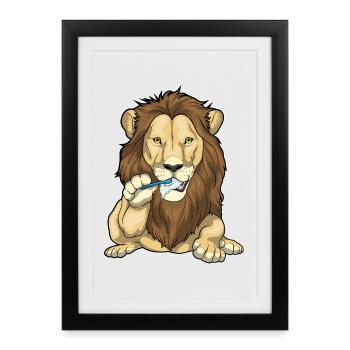 Lion Toothbrush - Framed poster (27 × 37 cm) - black - Front