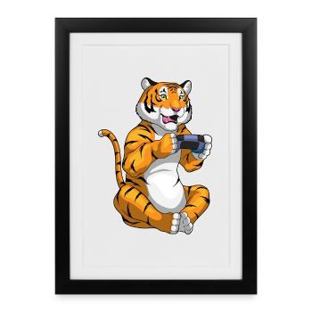 Tiger Gamer Controller - Gerahmtes Poster (27 × 37 cm) - Schwarz - Vorne
