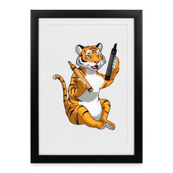 Tiger Schüler Wachsmalstifte Schule - Gerahmtes Poster (27 × 37 cm) - Schwarz - Vorne