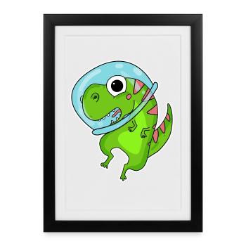 Dino Motif Dinosaur Space Astronauat - Framed poster (27 × 37 cm) - black - Front