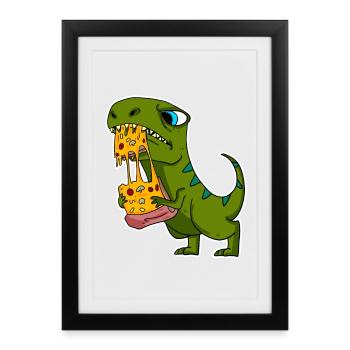 Dino Motif Dinosaur Pizza Delicious - Framed poster (27 × 37 cm) - black - Front