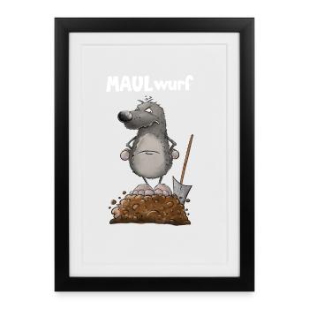 Maulender Nö Maulwurf Wortspiel - Gerahmtes Poster (27 × 37 cm) - Schwarz - Vorne