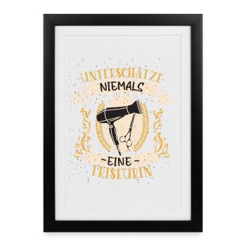 Cadeau vintage drôle de conception de coiffeur - Affiche encadrée (27 × 37 cm) - noir - Devant