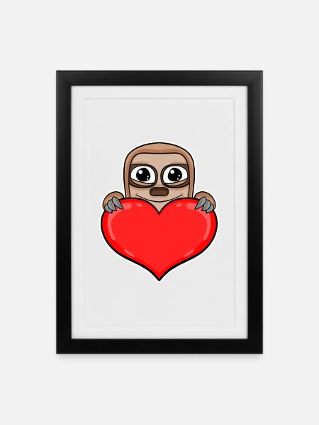 Faultier Herz Romantisch - Gerahmtes Poster (27 × 37 cm) - Schwarz