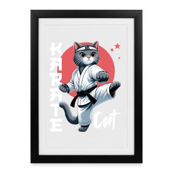 Funny Cat Karate Cat Martial Arts Design - Framed poster (27 × 37 cm) - black - Front