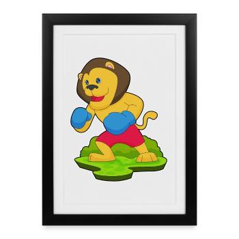 Lion Boxer Gants de boxe Boxe - Affiche encadrée (27 × 37 cm) - noir - Devant