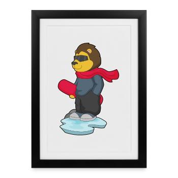 Löwe Snowboarder Snowboard - Affiche encadrée (27 × 37 cm) - noir - Devant
