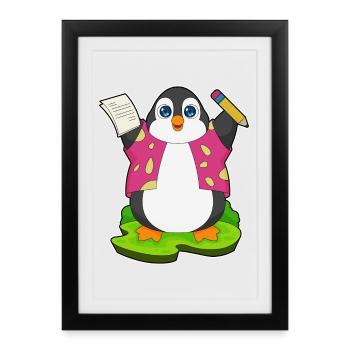 École Penguin Student Pencil - Affiche encadrée (27 × 37 cm) - noir - Devant