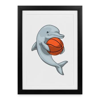 Joueur de basket-ball Dolphin Basket-ball - Affiche encadrée (27 × 37 cm) - noir - Devant