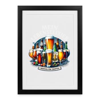 Bier Mein Lebenselixier Liebhaber Trinker Party - Gerahmtes Poster (27 × 37 cm) - Schwarz - Vorne