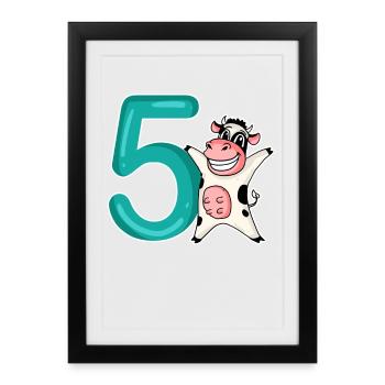 5th Birthday Motif Cow - Five Years Old - Framed poster (27 × 37 cm) - black - Front